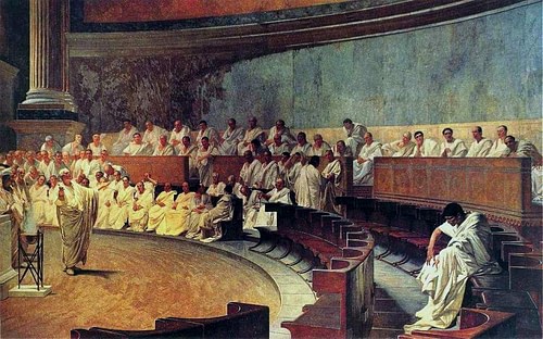 Cicero Denounces Catiline (by Cesare Macari, Public Domain)