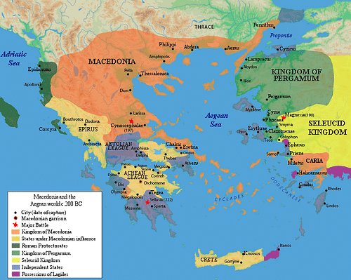 Achaean League c. 200 BCE (by Raymond Palmer, Public Domain)