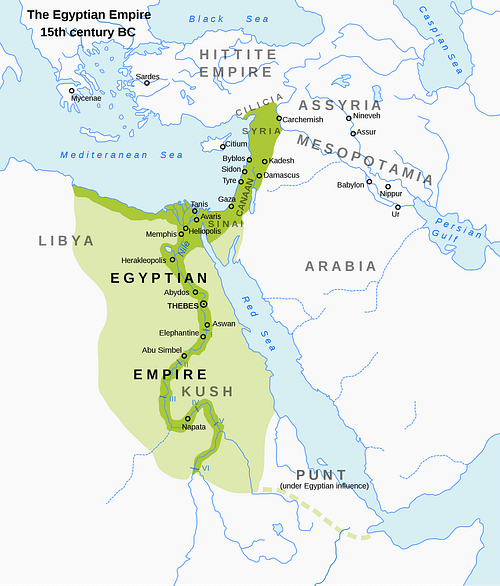 Map of the New Kingdom of Egypt, 1450 BCE (by Andrei Nacu, CC BY-SA)