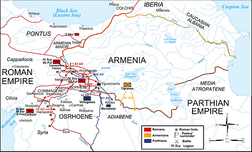 Map of the Roman-Parthian War, 61-63 CE