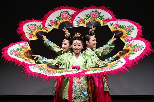 Traditional Korean Dance Group Using Fans