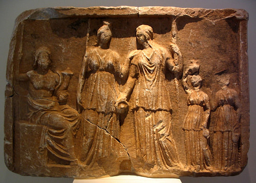 Placca in marmo di Persefone, Demetra e Plutone, Tegea.