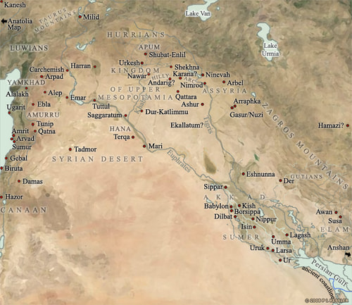 Map of Mesopotamia, 2000-1600 BCE
