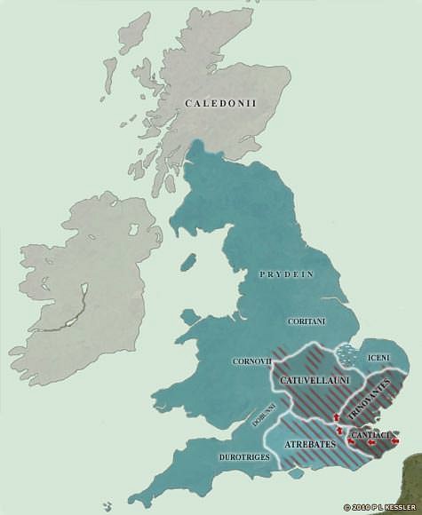 Map of the British Isles in 54 BC