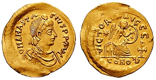 Coin of Anastasios I (by Classical Numismatic Group, Inc., CC BY-SA)