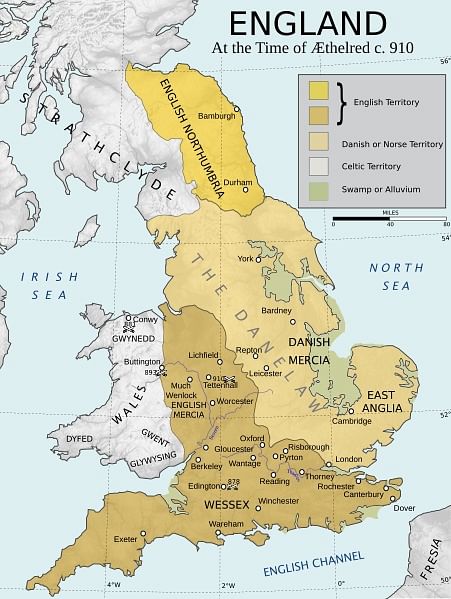 England Around 910 CE (by Philg88, CC BY-SA)
