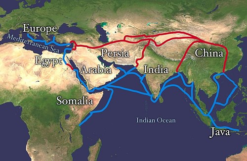 Map of the Silk Road Routes (by Whole World Land And Oceans, Public Domain)