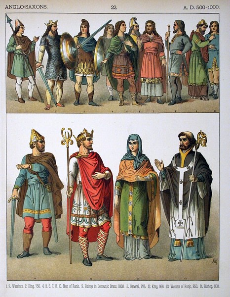 Anglo-Saxon Clothing, 6-9th century CE (by Albert Kretschmer, Public Domain)