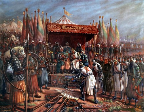 Latin Surrender to Saladin, 1187 CE (by Said Tahsine, Public Domain)