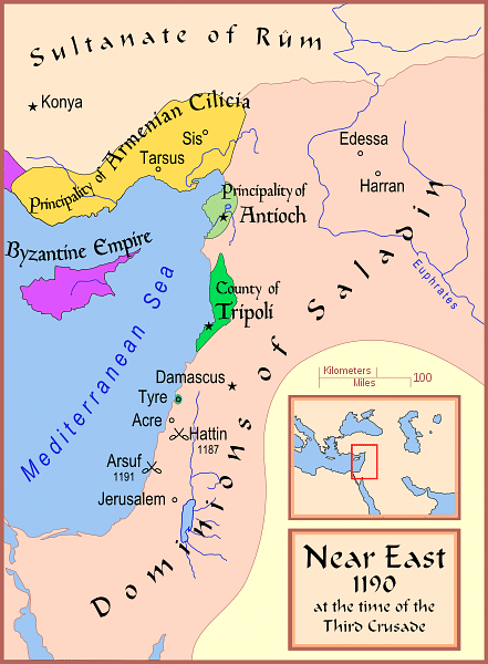Map of The Latin East, 1190 CE