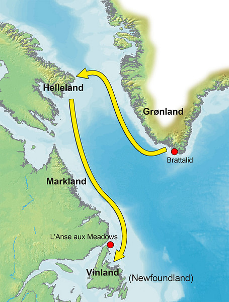 Mapa da viagem Groenlândia-Vinlândia