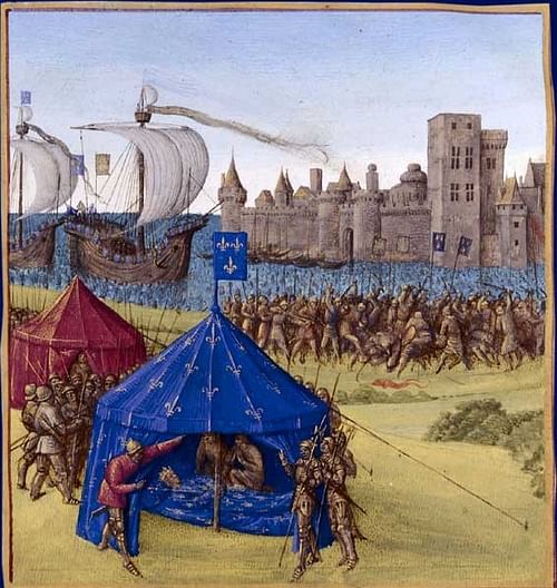Death of Louis IX at Tunis, 1270 CE (by Jean Fouquet, Public Domain)