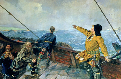 Leif Erikson Sighting America (by Nasjonalgalleriet Oslo, Public Domain)