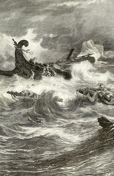 तूफान में फोनीशियन जहाज (जॉन क्लार्क रिडपाथ द्वारा, 1840-1900, सार्वजनिक डोमेन)