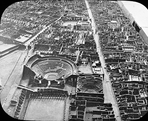 Aerial View of Pompeii (by Brooklyn Museum Archives. Goodyear Archival Collection. Visual materials [6.1.024]: Pompeii. Theaters, Pompeii, Italy., Public Domain)