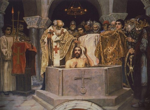 Vladimir I Converting to Christianity (by Viktor Mikhailovich Vasnetsov, Public Domain)