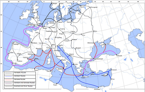 中世纪晚期陆地和海上贸易路线