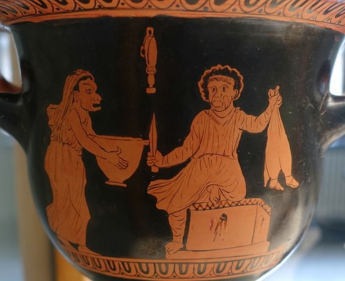 Thesmophoriazusae, Red-Figure Krater (by Daderot, Public Domain)