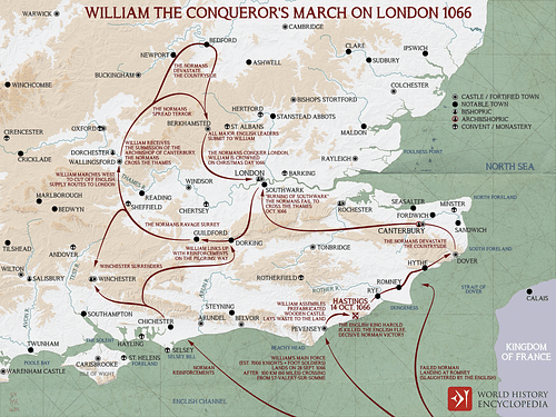 Map of William the Conqueror's 1066 CE Campaigns