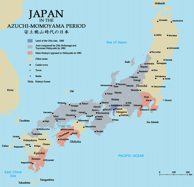 Map of Japan in the 16th Century CE