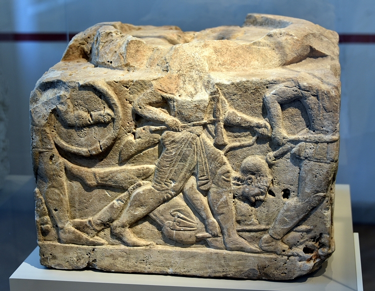 Base of a Cippus Showing Greeks & Amazons