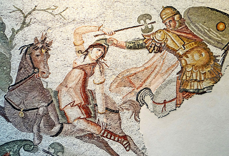 Mosaic of Amazon Warrior Fighting Greek Rider