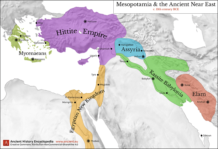 Map of Mesopotamia and the Ancient Near East, c. 1300 BCE