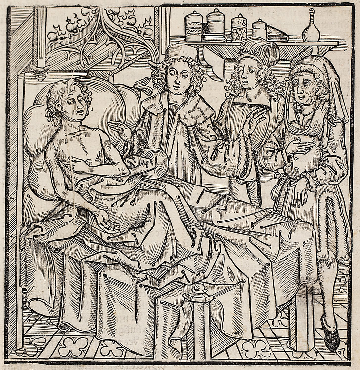 Three Doctors Attend a Man with the Plague