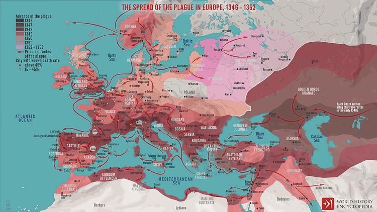 The Spread of the Plague in Europe, 1346 - 1353