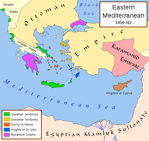 Map of Eastern Mediterranean in 1450 CE