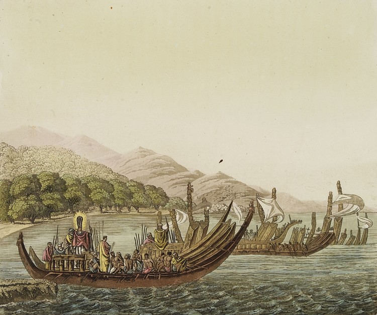 Tahitian Double-Hulled War Canoe