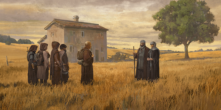 Pilgrims Approach a Farm Couple