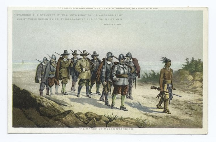 Hobbamock Leading Myles Standish's Army