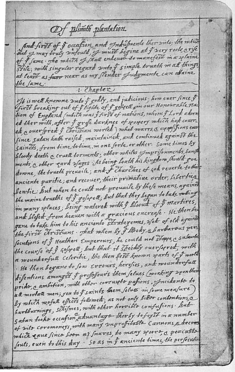 Page of Bradford's 'Of Plymouth Plantation