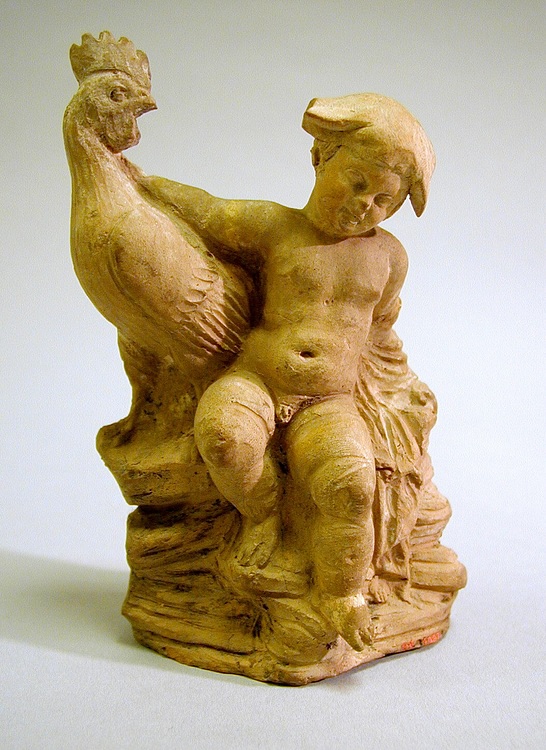 Terracotta Statue of a Boy & His Rooster