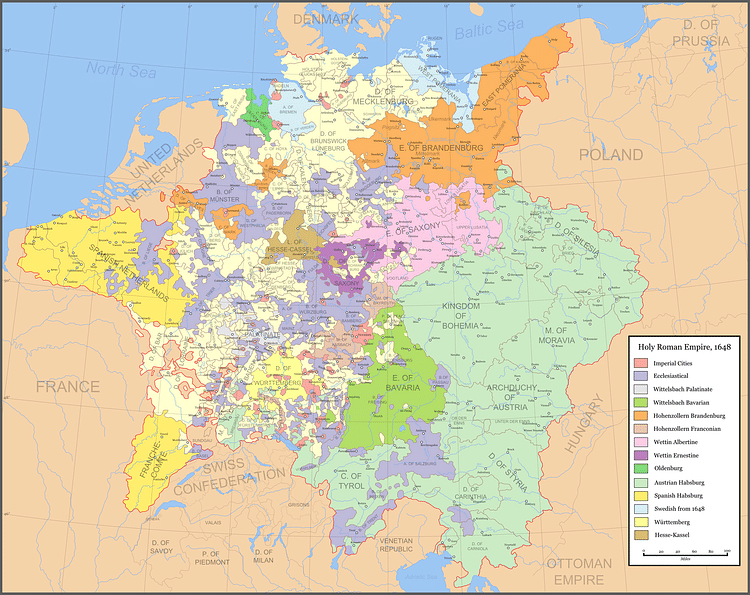 Map of the Holy Roman Empire, 1648 CE