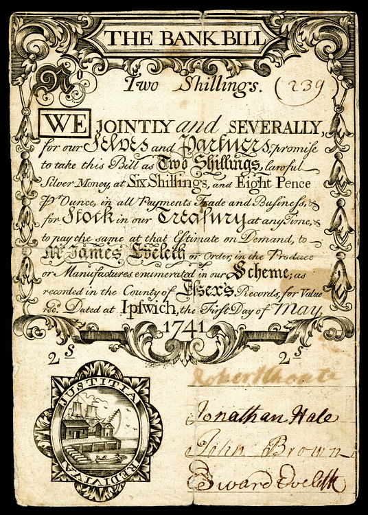 Massachusetts Two Shilling Bill, 1741 CE