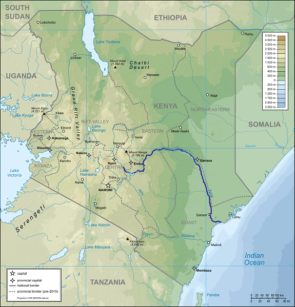 Map of Kenya with Tana River Indicated