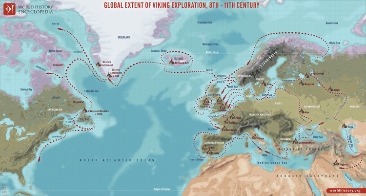 Vikingler 12 Mitolojiler.com Map of Viking Exploration, 8th-11th Century