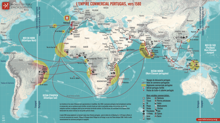 Carte de l’empire commercial portugais, vers 1580