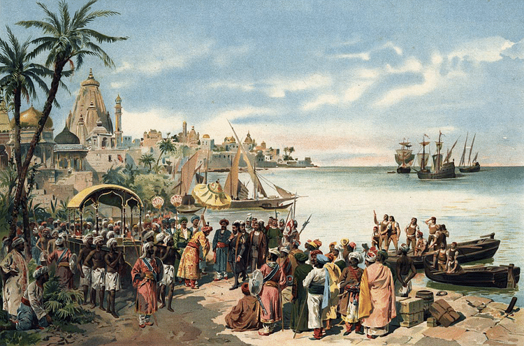 Vasco da Gama Arriving at Calicut, India