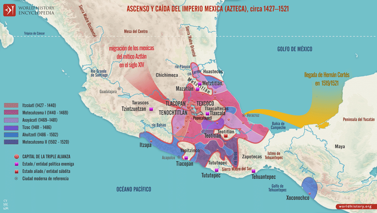 Mapa del Imperio azteca, circa 1427-1521