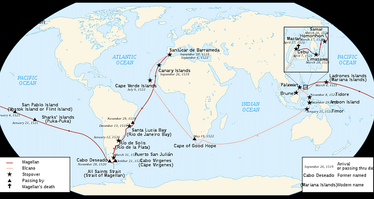 Map of Ferdinand Magellan's Circumnavigation