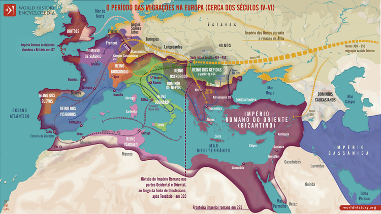 Mapa do Período das Migrações na Europa nos Séculos IV–VI