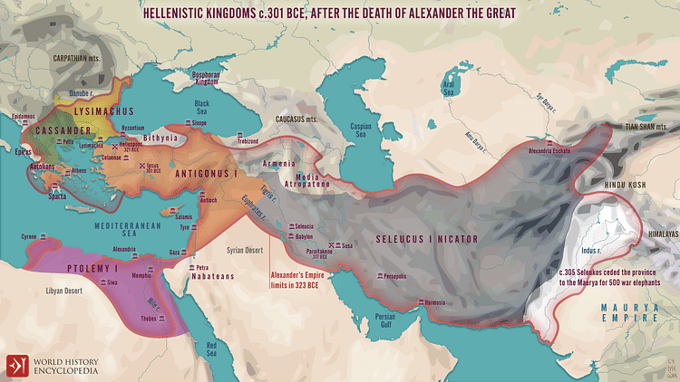 Reinos sucessores helenísticos c. 301 a.C.