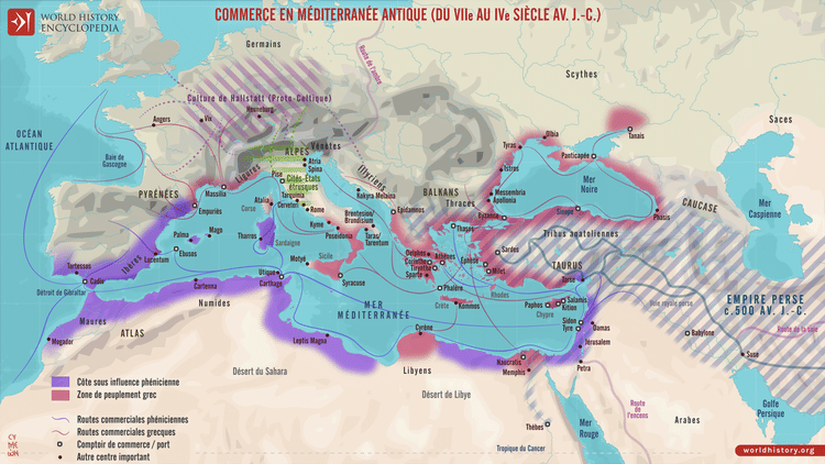 Carte des réseaux commerciaux du monde méditerranéen antique