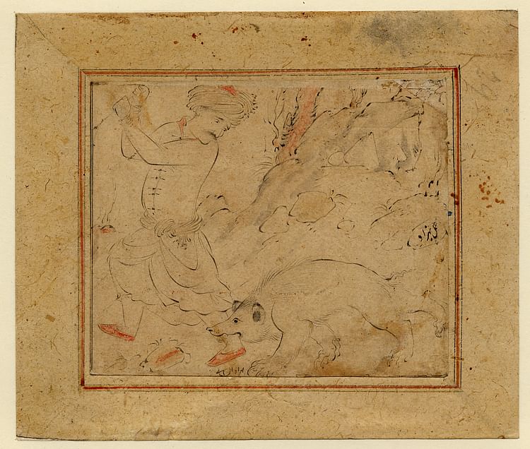Drawing of a Man Attacked by a Bear