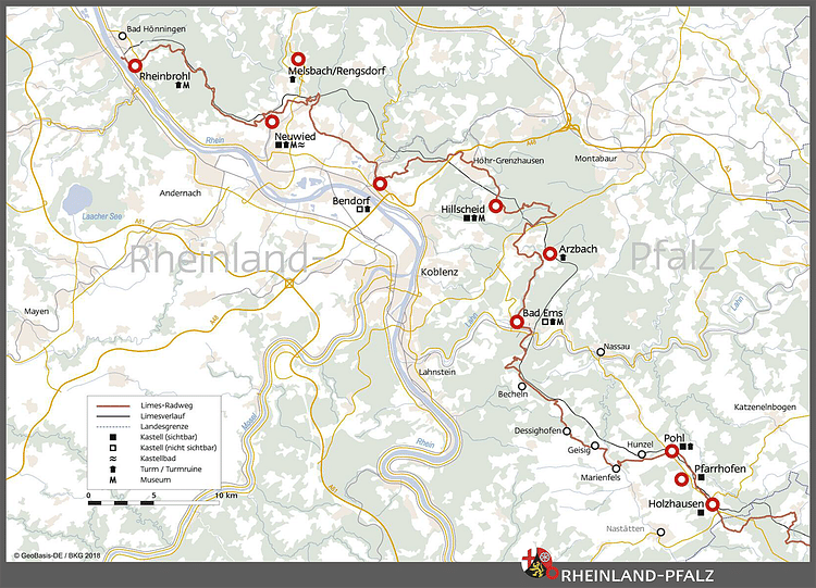 Map of the Limes in Rhineland-Palatinate, Germany