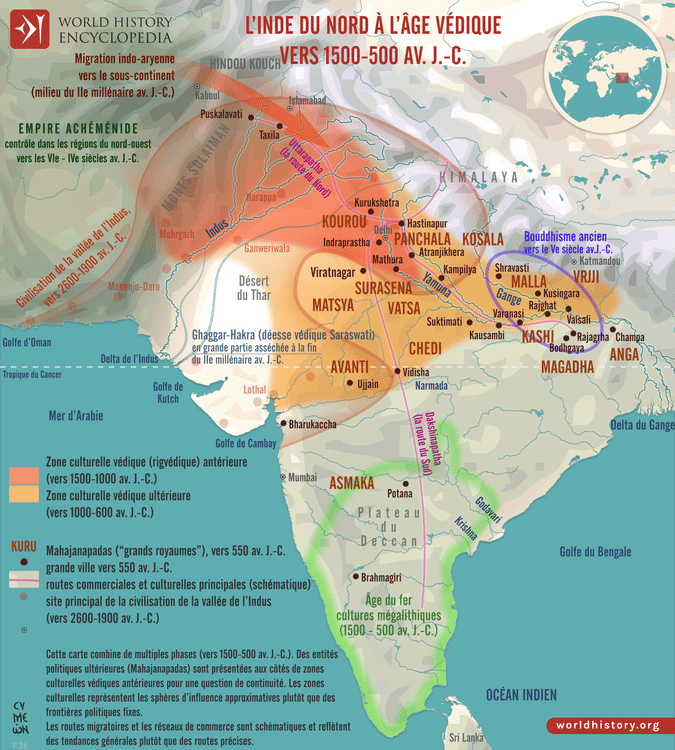 Carte de l’Inde à l’Âge védique, 1500-500 av. J.-C.