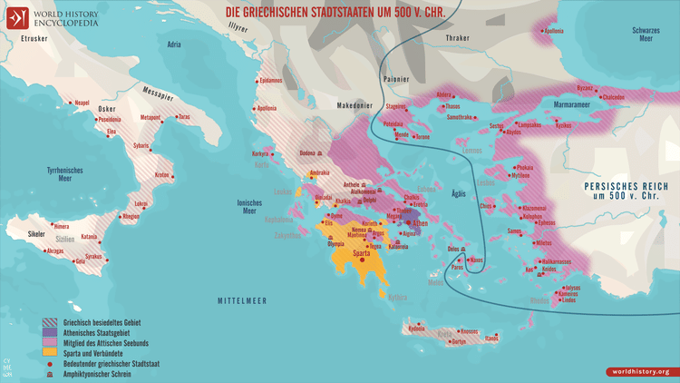 Karte der griechischen Stadtstaaten um 500 v. Chr.